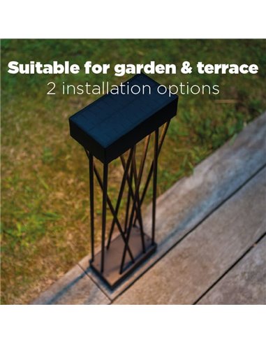 Baliza LED solar con estaca al suelo SPIDO, de diseño elegante negro, 10,5W, 900Lm, 3000K