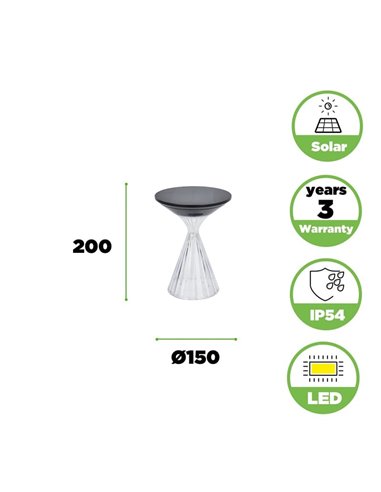MIYI Lampe de table solaire portable LED, design élégant en cristal avec panneau solaire, 3,8 W 300 Lm, 3000 K
