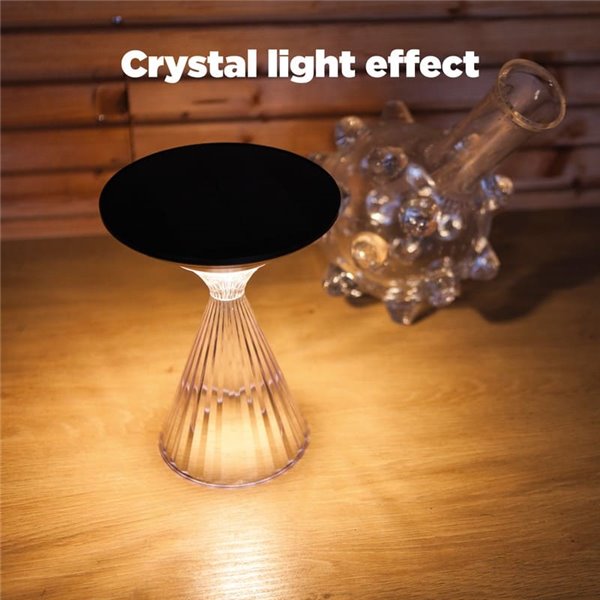 Luz LED portátil de mesa solar MIYI, diseño elegante en cristal con panel solar, 3,8W 300Lm, 3000K