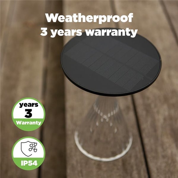 Luz LED portátil de mesa solar MIYI, diseño elegante en cristal con panel solar, 3,8W 300Lm, 3000K