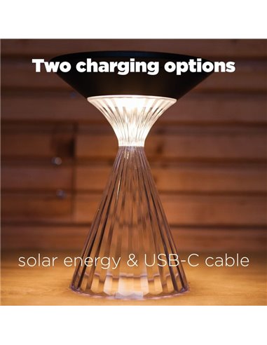 Luz LED portátil de mesa solar MIYI, diseño elegante en cristal con panel solar, 3,8W 300Lm, 3000K