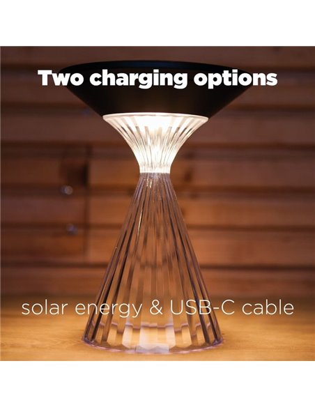 Luz LED portátil de mesa solar MIYI, diseño elegante en cristal con panel solar, 3,8W 300Lm, 3000K