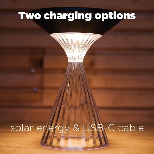 Luz LED portátil de mesa solar MIYI, diseño elegante en cristal con panel solar, 3,8W 300Lm, 3000K