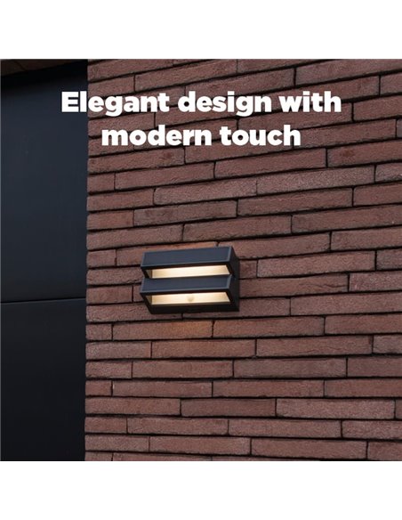 Aplique LED de pared doble con panel solar y sensor PIR, BARLO, 8,2W 950Lm, 4000K, gris oscuro