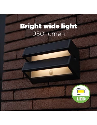 Aplique LED de pared doble con panel solar y sensor PIR, BARLO, 8,2W 950Lm, 4000K, gris oscuro