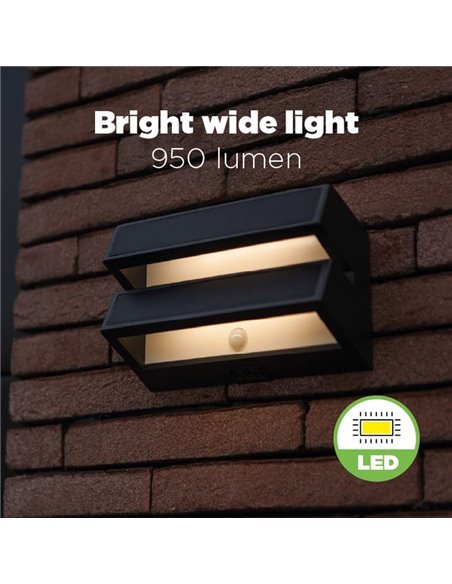 Aplique LED de pared doble con panel solar y sensor PIR, BARLO, 8,2W 950Lm, 4000K, gris oscuro