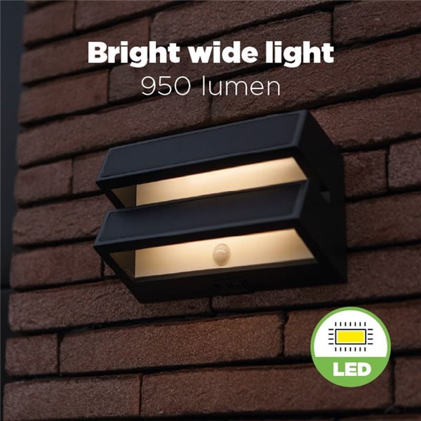 Aplique LED de pared doble con panel solar y sensor PIR, BARLO, 8,2W 950Lm, 4000K, gris oscuro