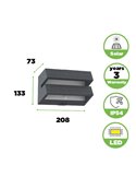 Aplique LED de pared doble con panel solar y sensor PIR, BARLO, 8,2W 950Lm, 4000K, gris oscuro