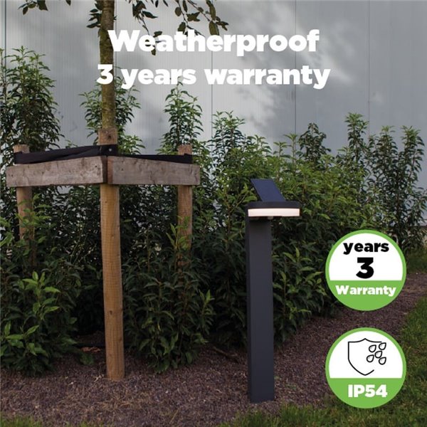 Baliza LED con panel solar ajustable y sensor PIR RUNDA, antracita, redondeo, 12W 1300Lm, 4000K