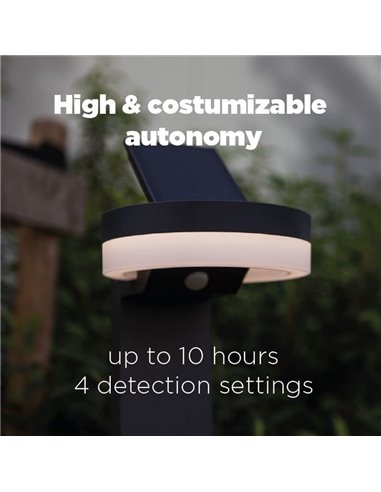 Baliza LED con panel solar ajustable y sensor PIR RUNDA, antracita, redondeo, 12W 1300Lm, 4000K