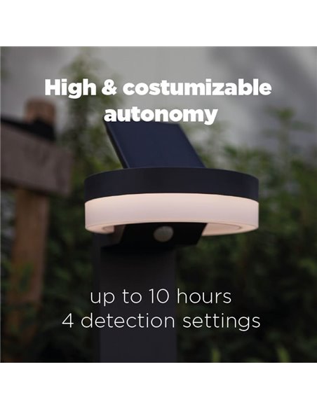 Baliza LED con panel solar ajustable y sensor PIR RUNDA, antracita, redondeo, 12W 1300Lm, 4000K