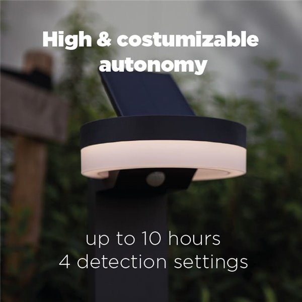 Baliza LED con panel solar ajustable y sensor PIR RUNDA, antracita, redondeo, 12W 1300Lm, 4000K