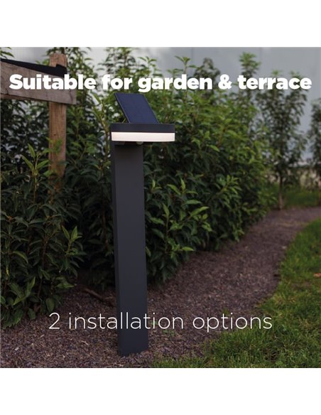 Baliza LED con panel solar ajustable y sensor PIR RUNDA, antracita, redondeo, 12W 1300Lm, 4000K