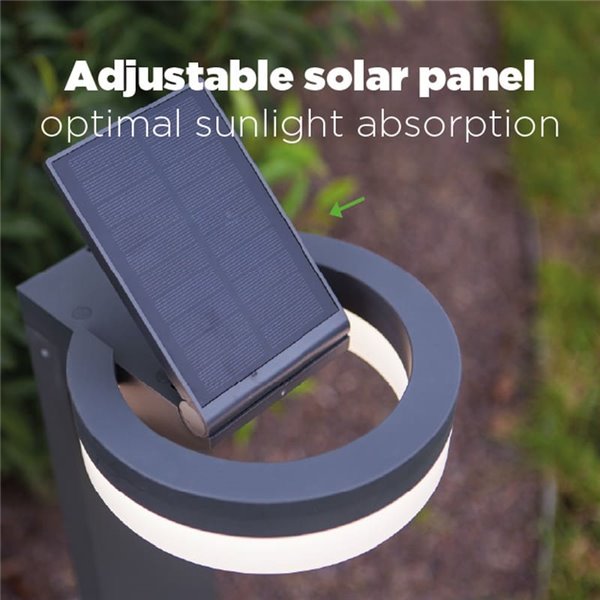 Baliza LED con panel solar ajustable y sensor PIR RUNDA, antracita, redondeo, 12W 1300Lm, 4000K