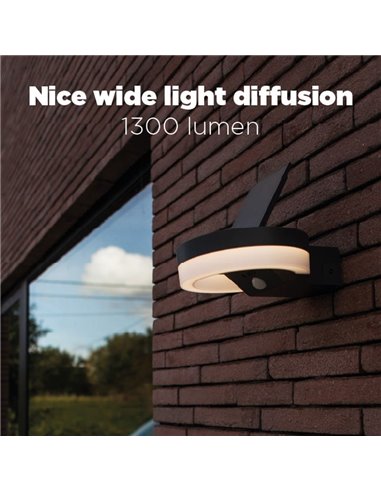 Aplique LED con panel solar ajustable y sensor PIR RUNDA, 12W 1300Lm, 3000K