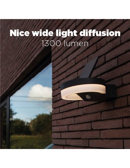 Aplique LED con panel solar ajustable y sensor PIR RUNDA, 12W 1300Lm, 3000K