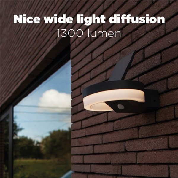 Aplique LED con panel solar ajustable y sensor PIR RUNDA, 12W 1300Lm, 3000K