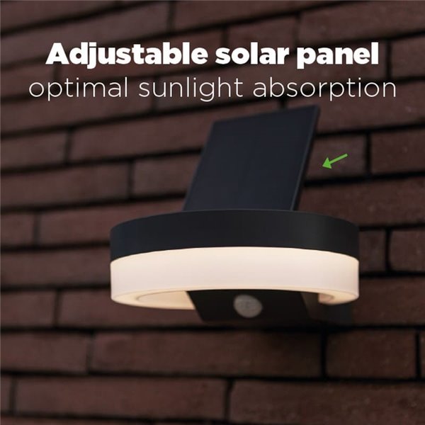 Aplique LED con panel solar ajustable y sensor PIR RUNDA, 12W 1300Lm, 3000K