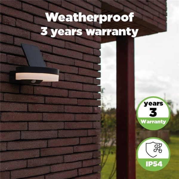 Aplique LED con panel solar ajustable y sensor PIR RUNDA, 12W 1300Lm, 3000K