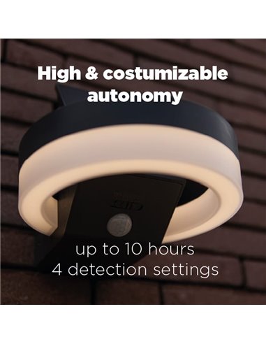 Aplique LED con panel solar ajustable y sensor PIR RUNDA, 12W 1300Lm, 3000K