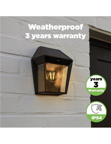 Aplique de pared exterior de estilo clásico AVONY, con sensor de movimeinto y panel solar, E27, negro