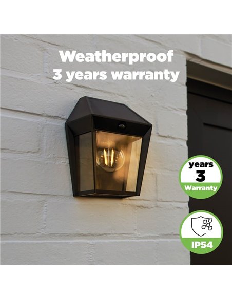 Aplique para exterior AVONY estilo clássico, com sensor de movimento e painel solar, E27, preto