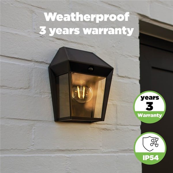 Aplique de pared exterior de estilo clásico AVONY, con sensor de movimeinto y panel solar, E27, negro