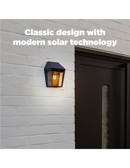 Aplique de pared exterior de estilo clásico AVONY, con sensor de movimeinto y panel solar, E27, negro