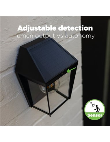 Aplique de pared exterior de estilo clásico AVONY, con sensor de movimeinto y panel solar, E27, negro