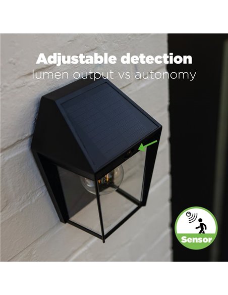 Aplique de pared exterior de estilo clásico AVONY, con sensor de movimeinto y panel solar, E27, negro
