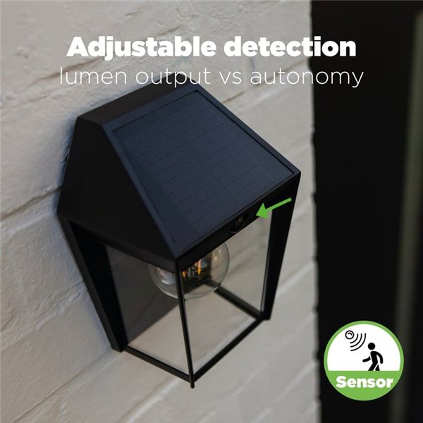 Aplique de pared exterior de estilo clásico AVONY, con sensor de movimeinto y panel solar, E27, negro