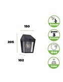 Aplique de pared exterior de estilo clásico AVONY, con sensor de movimeinto y panel solar, E27, negro