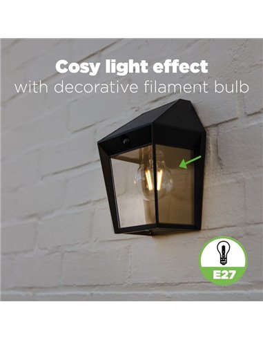 Aplique de pared exterior de estilo clásico AVONY, con sensor de movimeinto y panel solar, E27, negro