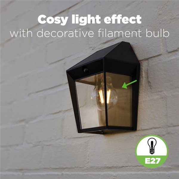 Aplique de pared exterior de estilo clásico AVONY, con sensor de movimeinto y panel solar, E27, negro