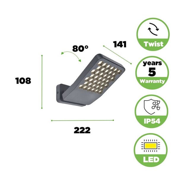Aplique rectangular LED de aluminio con forma de panal ATLANTIS, 13,7W 2200Lm/2350Lm - 3000K/4000K 