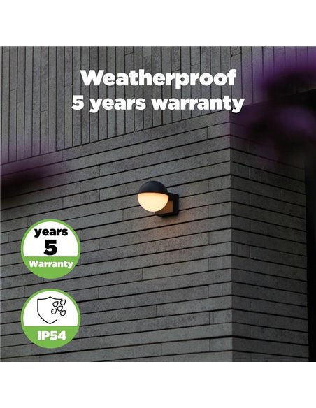 Candeeiro de parede LED para exterior em forma de globo LOOMA, com luz giratória 270º, 7,8W 1150Lm, 3000K