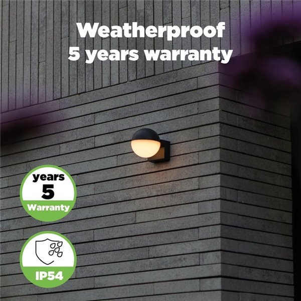 LOOMA LED-Außenwandleuchte in Kugelform mit 270° drehbarem Licht, 7,8 W, 1150 lm, 3000 K