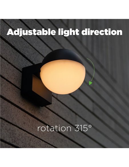 Candeeiro de parede LED para exterior em forma de globo LOOMA, com luz giratória 270º, 7,8W 1150Lm, 3000K