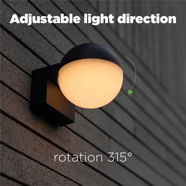 Applique murale extérieure LOOMA LED en forme de globe avec lumière rotative à 270°, 7,8 W, 1150 lm, 3000 K