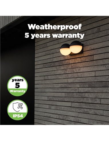 Lámpara de pared LED exterior doble en forma de globo LOOMA, con luz giro 270º, 15,6W 2300Lm, 3000K