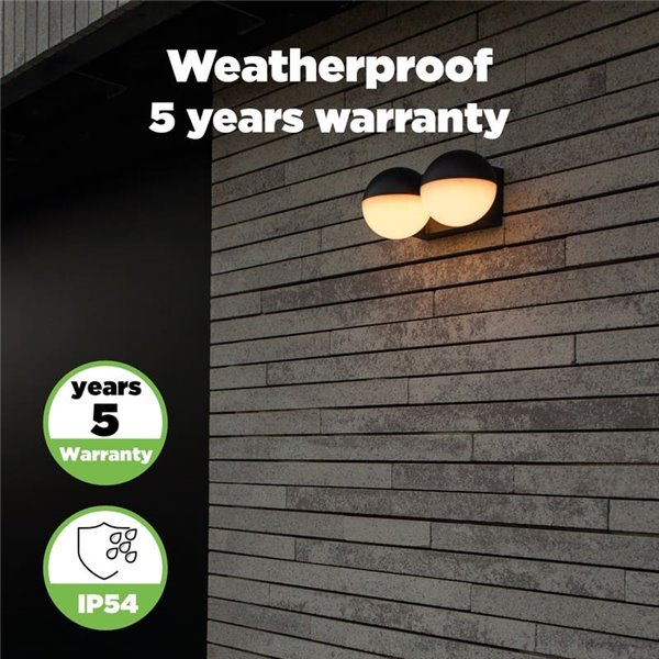 Lámpara de pared LED exterior doble en forma de globo LOOMA, con luz giro 270º, 15,6W 2300Lm, 3000K