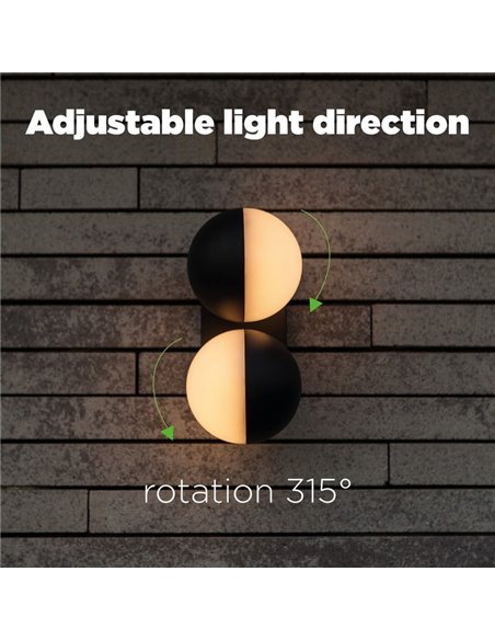 Lámpara de pared LED exterior doble en forma de globo LOOMA, con luz giro 270º, 15,6W 2300Lm, 3000K