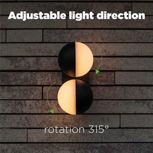 Lámpara de pared LED exterior doble en forma de globo LOOMA, con luz giro 270º, 15,6W 2300Lm, 3000K