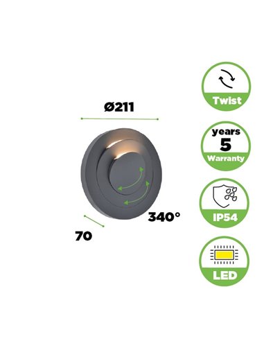 Aplique LED para exterior MOOV com 2 cabeças ajustáveis e feixe de luz fixo, 7,8W 550Lm, 3000K