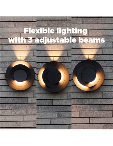 Applique d'extérieur LED MOOV avec 2 têtes orientables et un faisceau lumineux fixe, 7,8W 550Lm, 3000K