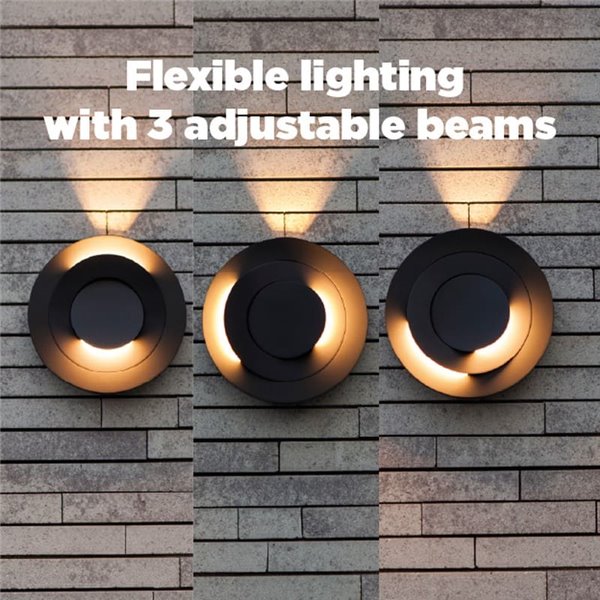 Aplique LED de exterior MOOV con 2 cabezales ajustables y un haz de luz fijo, 7,8W 550Lm, 3000K