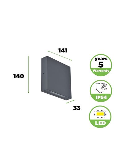 Aplique LED quadrado para exterior com luminária ascendente e descendente PILI, 8,5W 1310Lm, 4000K
