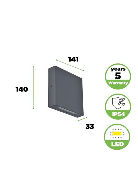 Aplique cuadrado exterior LED con luz arriba y abajo PILI, 8,5W 1310Lm, 4000K
