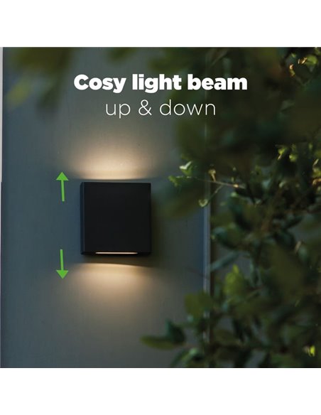 Aplique LED quadrado para exterior com luminária ascendente e descendente PILI, 8,5W 1310Lm, 4000K