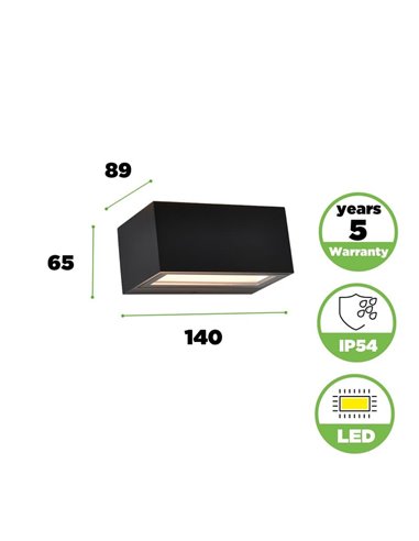 Aplique exterior LED GEMINI, con luz bidireccional, negro, 8,8W 1245Lm, 3000K